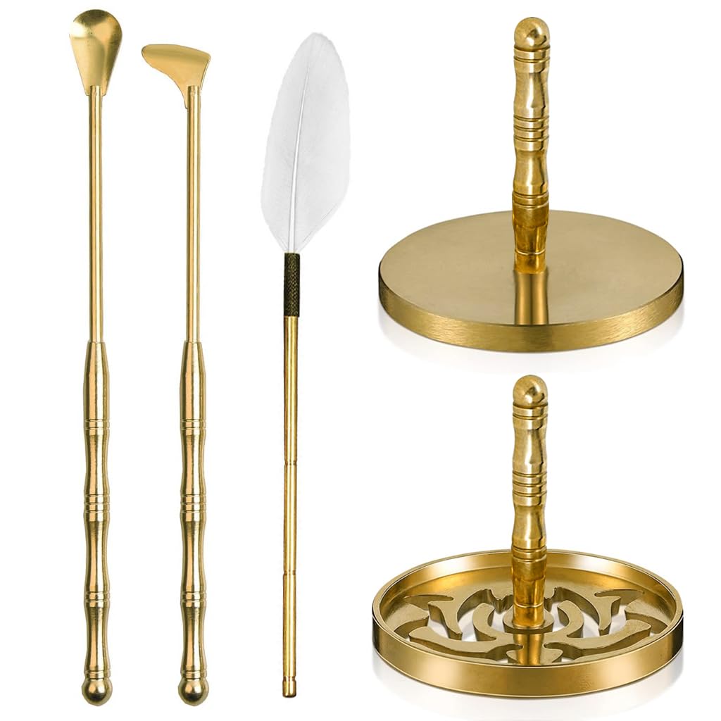 HASTHIP 5Pcs Brass Incense Making Kit - Brass Incense Mold Tool Set, Incense Ash Powder Press Seal DIY Incense Spoon, Incense Press, Incense Shovel, Incense Brush for Home Fragrance Accessory HASTHIP 5Pcs Brass Incense Making Kit - Brass Incense Mold Tool Set, Incense Ash Powder Press Seal DIY Incense Spoon, Incense Press, Incense Shovel, Incense Brush for Home Fragrance Accessory